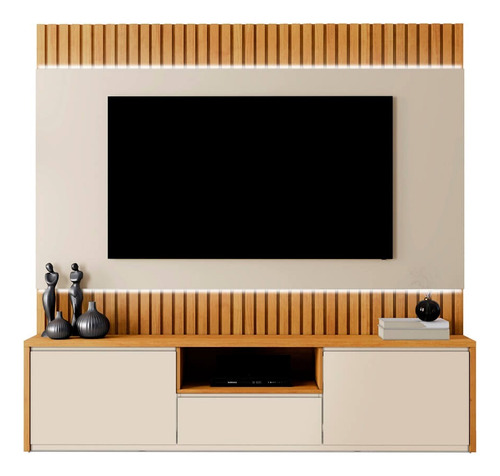 Estante Para Tv Home Boreal 180cm Painel Ripado Com Led Fita