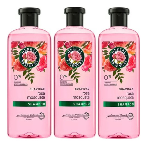 3 Shampoo Herbal Essences Suavidad Rosa Mosqueta 400 Ml