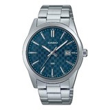 Reloj Casio Hombre Mtp-vd03d-2a2 Fondo Azul Acero Fecha Malla Plateado Bisel Plateado Fondo Azul Marino