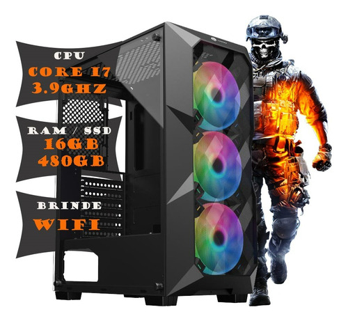 Pc Cpu Gamer Core I7 3.8ghz 16gb Ssd 480gb Fonte 500w + Wifi