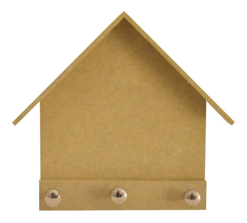 Porta Chaves Casinha Lisa 3 Pinos 13x14cm Mdf Madeira