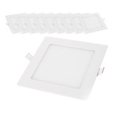 Kit 10 Plafon Led 12w Quadrado Embutir Branco Frio Luminária