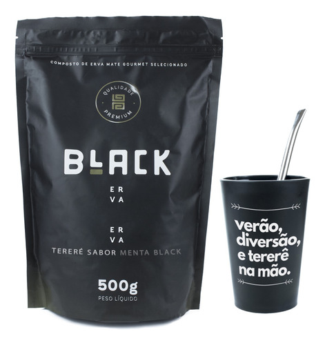 Kit Tereré Black Erva 500gr+ Copo + Bomba Cromada 19cm