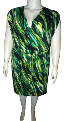 Vestido Verde / Negro  Estampado Talla 4x (46/48mex) Ava Viv