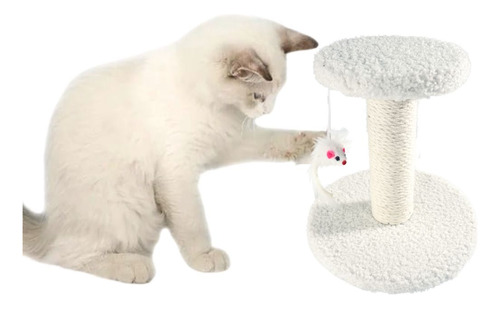 Arranhador De Gato Off White Dekor Poste Sisal Com Brinquedo Duplo Mini De Mesa Pequeno Porte