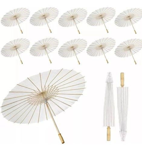 10 Sombrillas China Tela Blanco Para Boda Fiesta Decoración