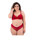 2 Conjunto Lingerie Com Bojo Fio Dental Plus Size 50 Ao 56