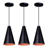 Trio Luminária Pendente Cone Bancada Cozinha Gourmet