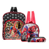 Kit Mochila Escolar Homem Aranha Estojo+lancheira Costas 