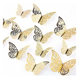 Conjunto 24 Mariposas 3d Adhesivos Pared Dorados