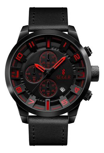 Reloj Deportivo Seger 1309 Analogico Fecha Cronometro ! Malla Negro/rojo