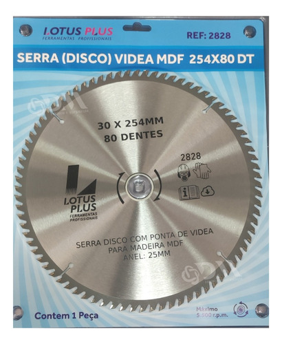 Lâmina Serra Disco Vídea Mdf Alumínio 254x80 Dt 80 Dentes