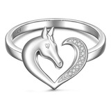 Anillo Caballo Para Mujer Plata Con Forma Corazon Y Cabeza C