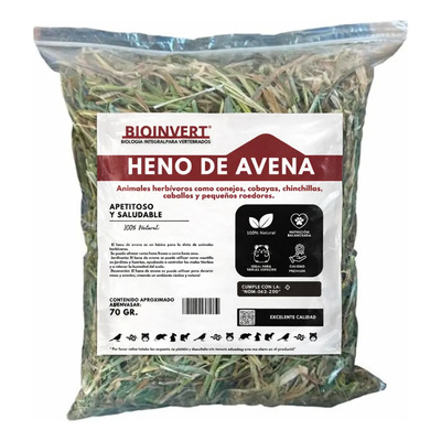 Heno de Avena Bioinvert 70gr 8Lt para Conejos Cuyos Caballos y Roedores, Alto Contenido en Fibra Vitaminas y Minerales | MercadoLibre
