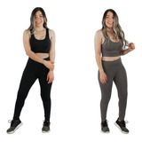 2 Kit Top E Legging Suplex Cintura Alta Caminhada Fitness