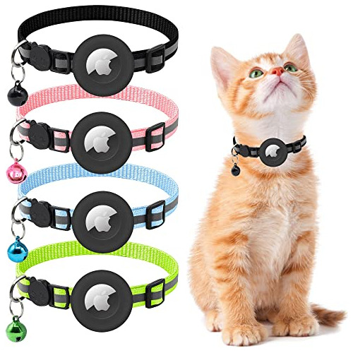 Set De 4 Collares Gatos Porta Airtag Y Campana, Reflect...