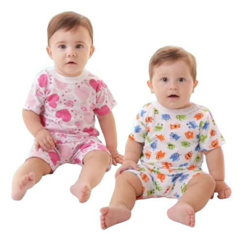 Kit 3 Pijamas Meia Manga 100% Algodão Bebê Menino E Menina