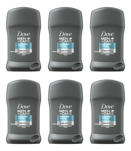 Kit 6 Dove Barra Desodorante Men Care Cuidado Total 45 Grs
