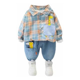 Conjunto Para Niño De Camisa A Cuadros De Jirafa Y Jeans