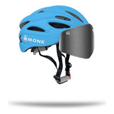 Casco Para Bicicleta Ciclismo Mtb Monk Led Color Azul Talla 50- 61 Cm