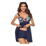 Traje De Baño De Mujer Tankini Long Azul