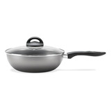 Wok Panela Frigideira C/ Tampa Garlic 24cm 2,3 Litros Brinox Cor Grafite