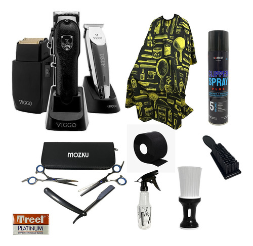 Set Barbero Viggo 5 Clipper Trimmer Shaver, Tijeras, Capa +