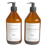 Set Dispenser Vidrio Ambar Shampoo-acondicionador 500 Ml