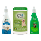 Kit Banho A Seco + Lenço Umedecido + Perfume Cães Filhotes