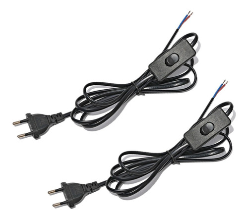 2 Cables Armado Lampara Con Interruptor-enchufe Negro 1.8m