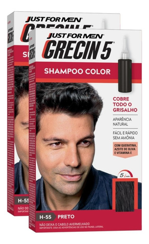 Kit 2 Tonalizantes Grecin 5 Shampoo Color 60 Ml Preto