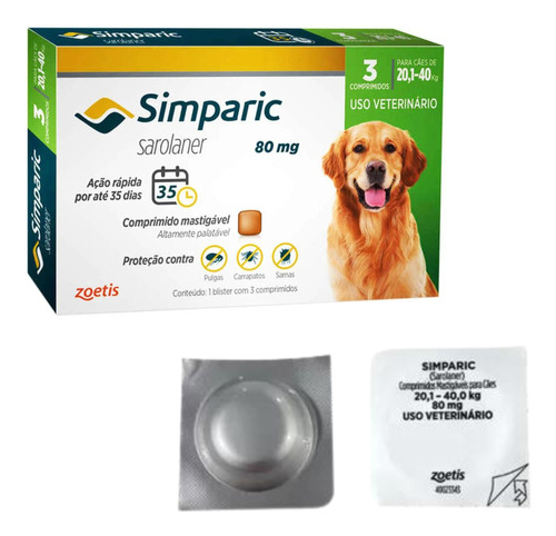 Simparic Antipulgas 20,1 A 40kg Comprimido Avulso