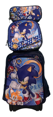 Mochila Primaria Sonic Con Ruedas O Llantas En Combo.