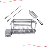 Kit Combo 5 Espetos Giratório Grelha Inox - Brasa Grill