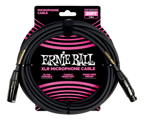 Cable Ernie Ball Microfono Xlr Macho / Hembra 6388 Negro 6mt