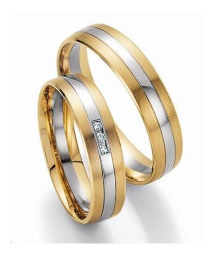 Par Anillos Matrimonio Oro Amarillo Y Oro Blanco 6mm 14k