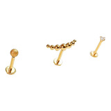 Set Piercing Chapado Oro 18k Nostril Labret Punto Trepador