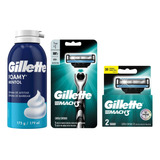 Combo Gillette Mach 3 Máquina Repuestos Espuma Mentol 175 Gr