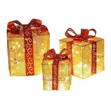 Set 3 Cajas Decorativas Navideña Regalos Luces Led