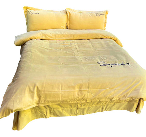 Duvet Sampson Bordado Mostaza Queen Color Amarillo Diseño De La Tela Liso