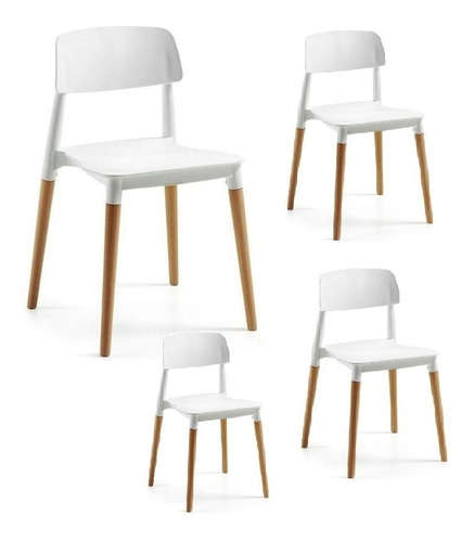 Pack 4 Sillas Diseño Escandinavo Novara Milan Base Madera Color De La Estructura De La Silla Blanco