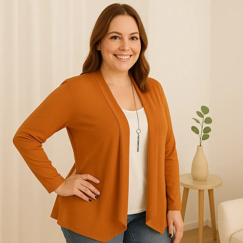 Cardigan Plus Size Feminino Manga Longa Em Malha Vidcolyscra | MercadoLivre