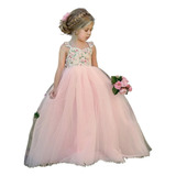 Vestido 2-7 Años Niñas Elegante Rosa Princesa Fiestas Encaje