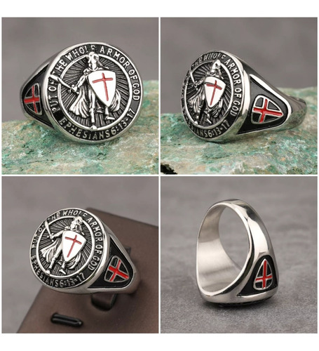 Anillo Hombre Caballero Templario Cruzadas Titanium Silver