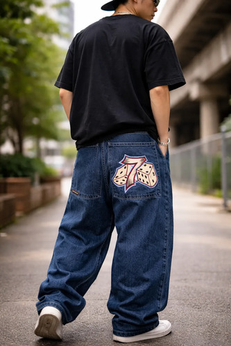 Vaqueros Holgados Con Estampado De Bordados Hip Hop Rock Par