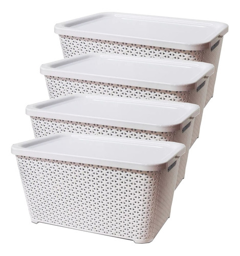 Canastos Organizador Plastico Apilable Rattan Chico Kit X 4 Colombraro