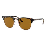 Óculos De Sol Ray-ban Clubmaster Classic Large Armação De Acetato Cor Matte Shiny Havana, Lente Brown De Cristal Clássica, Haste Matte Shiny Havana De Acetato - Rb3016