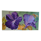 Cuadro Flores Moradas 120 X 60 Cm Óleo 