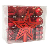 Kit Com 44 Peças Natalinos Estrela Esferas Pérolas Vermelho