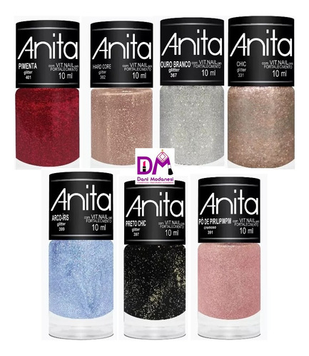 Esmaltes Anita - Kit Com 7 Cores De Glitters